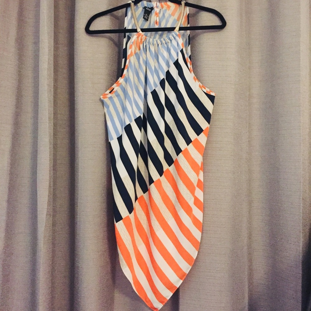 Sleeveless scarf tunic striped blue orange